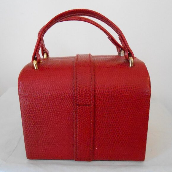 VTG Red Pebbled Leather Double Handled Jewelry Case-Divided Sections Mirror-Nice - Picture 2 of 10